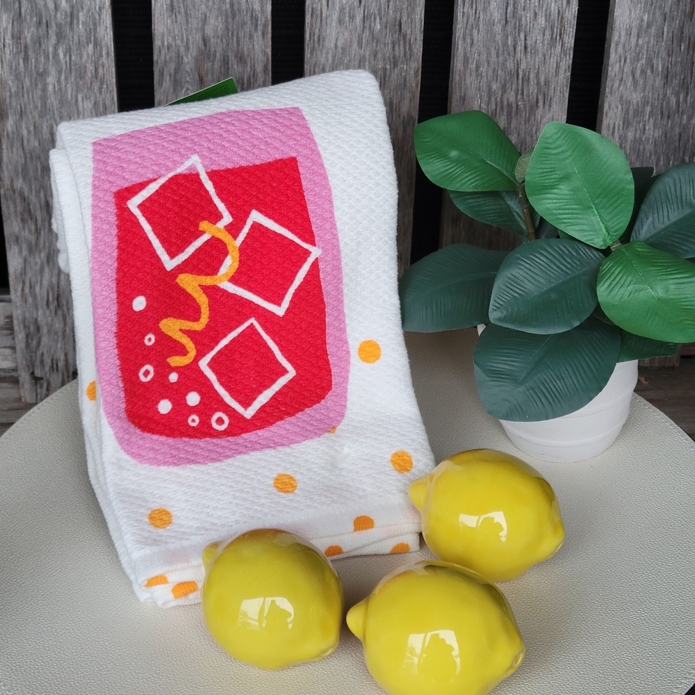 Kate Spade Summer Drink Kitchen Towel Set & 3 Ceramic Threshold Lemons - Picture 2 of 5